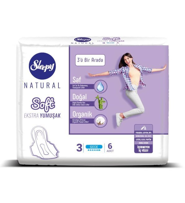 8681212069331 Sleepy Natural Extra Soft Night 3in1 Pads 6 Pcs – Image 1