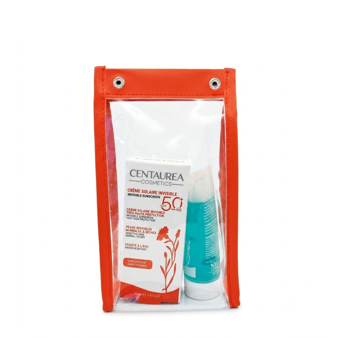 Centaurea-Cr-Solaire-Invisible-spf5050mlGel-Moussant-Ech-Trousse Centaurea Trousse Solaire Duo Crème Solaire Invisible SPF 50+ 50 ml + Gel Moussant Format Voyage Offert – Image 1