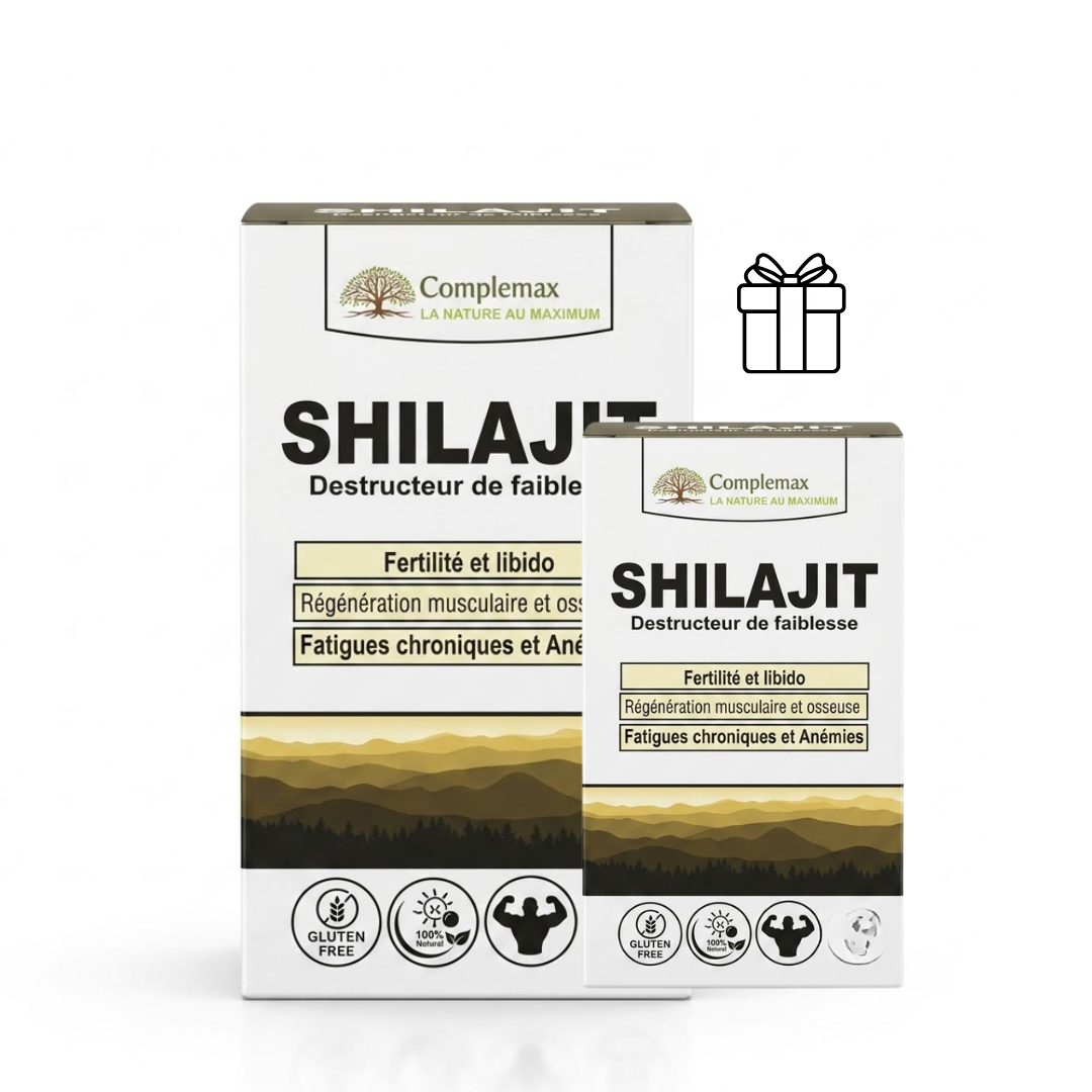 Complemax-Shilajit-60-gelules-Complemax-Shilajit-Ech-PackComplemax-Shilajit-60-gelules-Complemax-Shilajit-Ech-Pack Complemax Shilajit 60 Gelules + Complemax Shilajit Echantillon Offert – Image 1