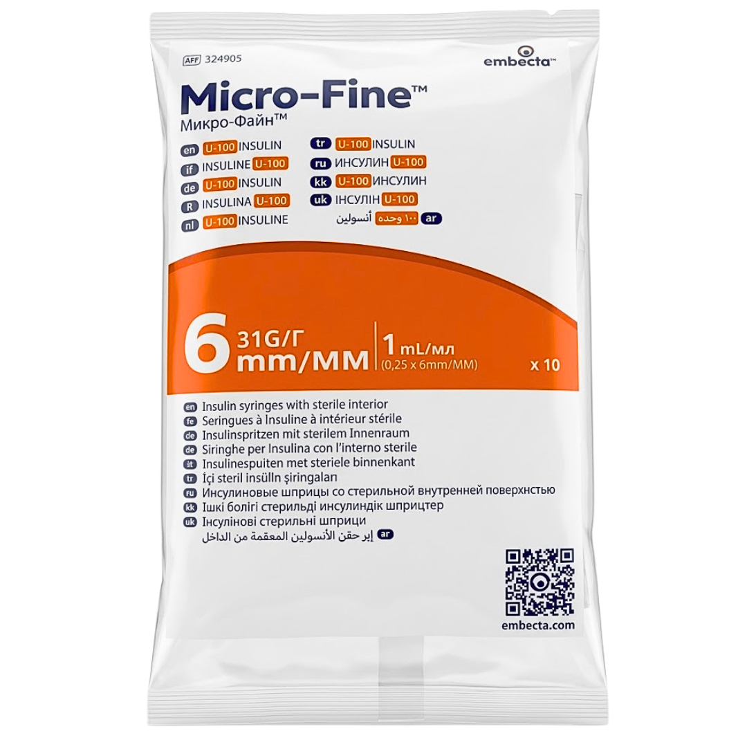 Embecta-Micro-Fine-Plus-Seringue-A-insuline-1ml-Sachets-10pcs Embecta Micro-Fine Plus Seringue A insuline 1ml Sachets 10 Pieces – Image 1