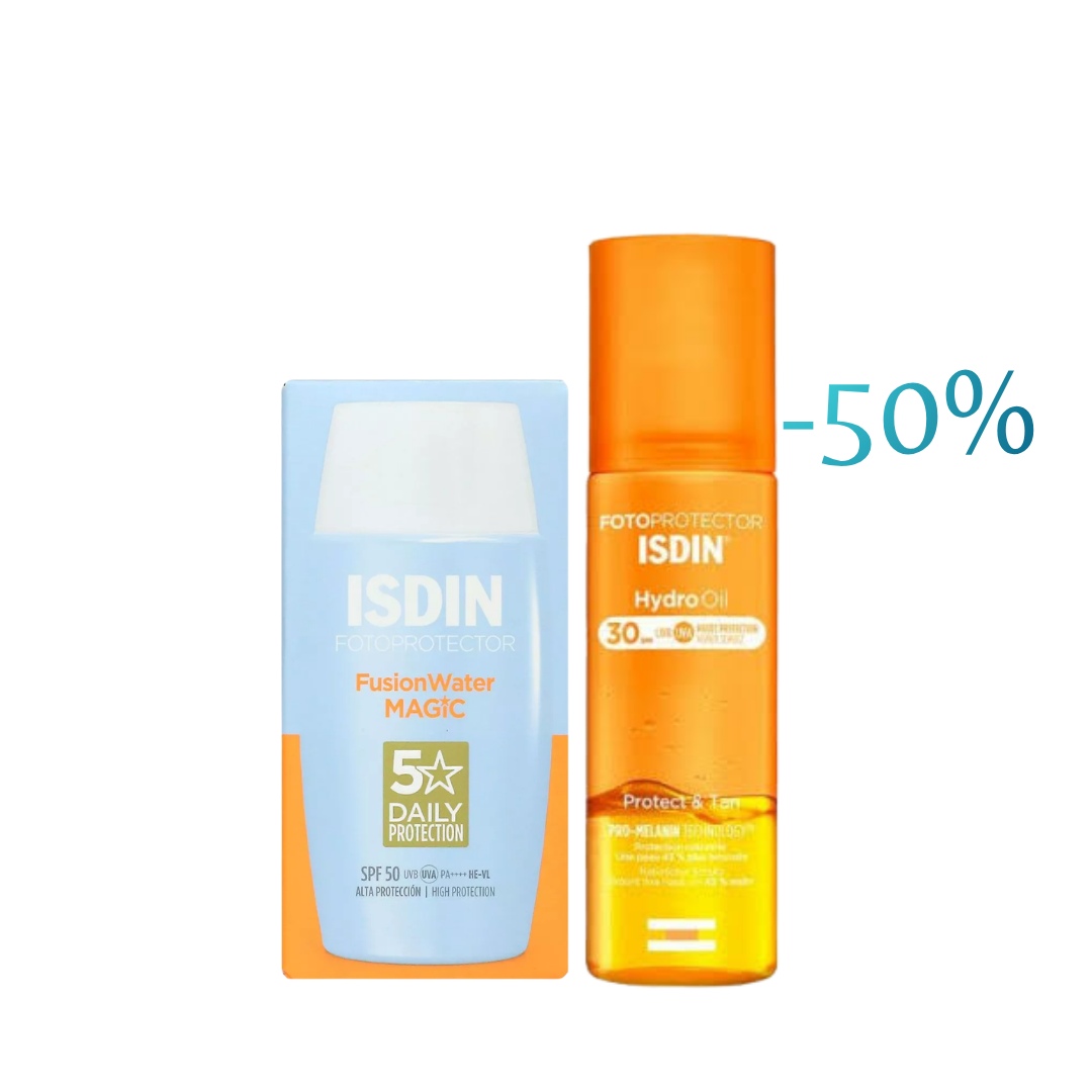 Fotoprotecteur-Fusion-water-Magic-50mlHydro-Oil-200ml-50-Pack ISDIN Fotoprotector Fusion Water Magic 50ml+Hydro Oil 200ml -50% Pack – Image 1