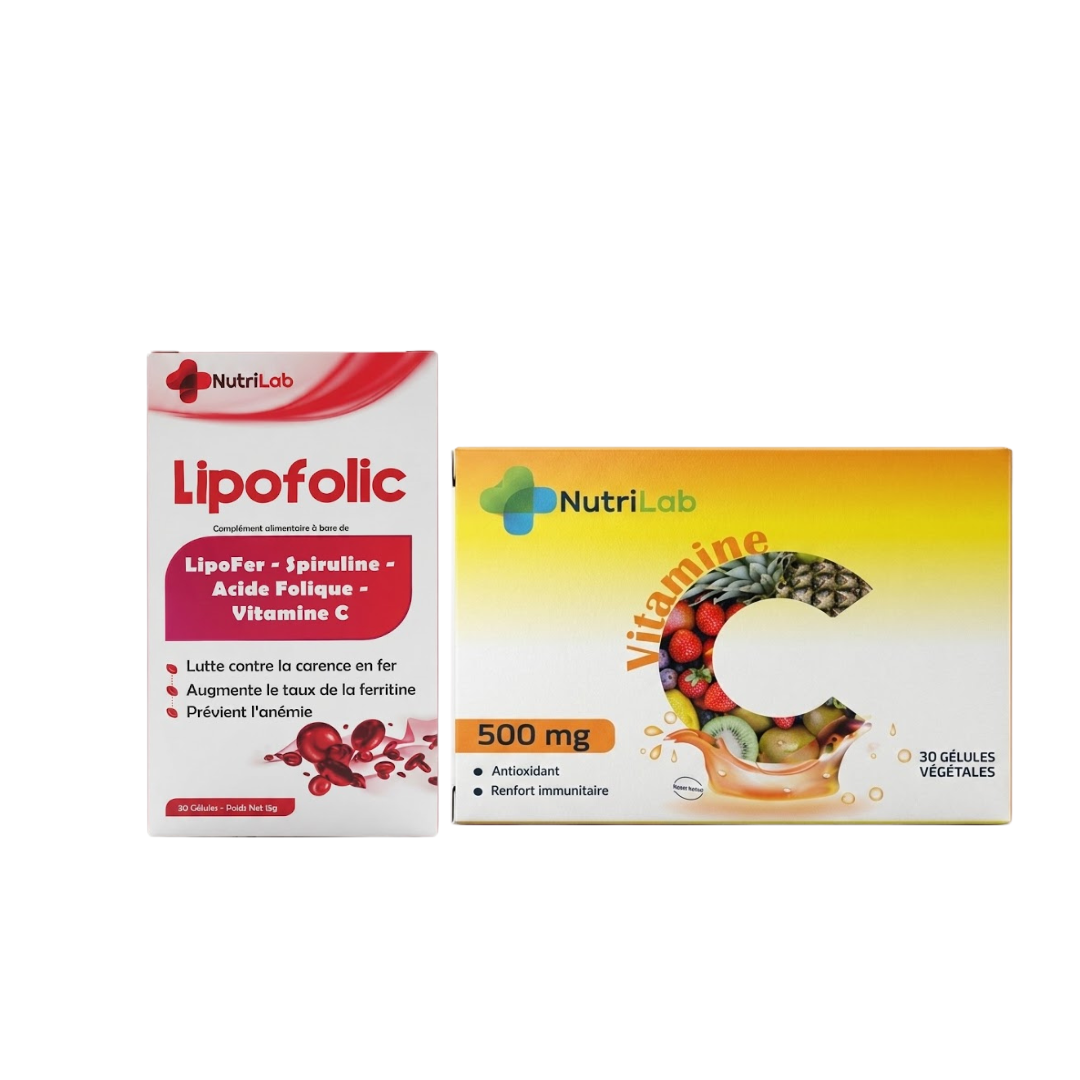 Nutrilab-Lipofolic-30gelulesVitamine-C-30gelules-Pack Nutrilab Lipofolic 30 Gelules + Vitamine C 30 Gelules Pack – Image 1