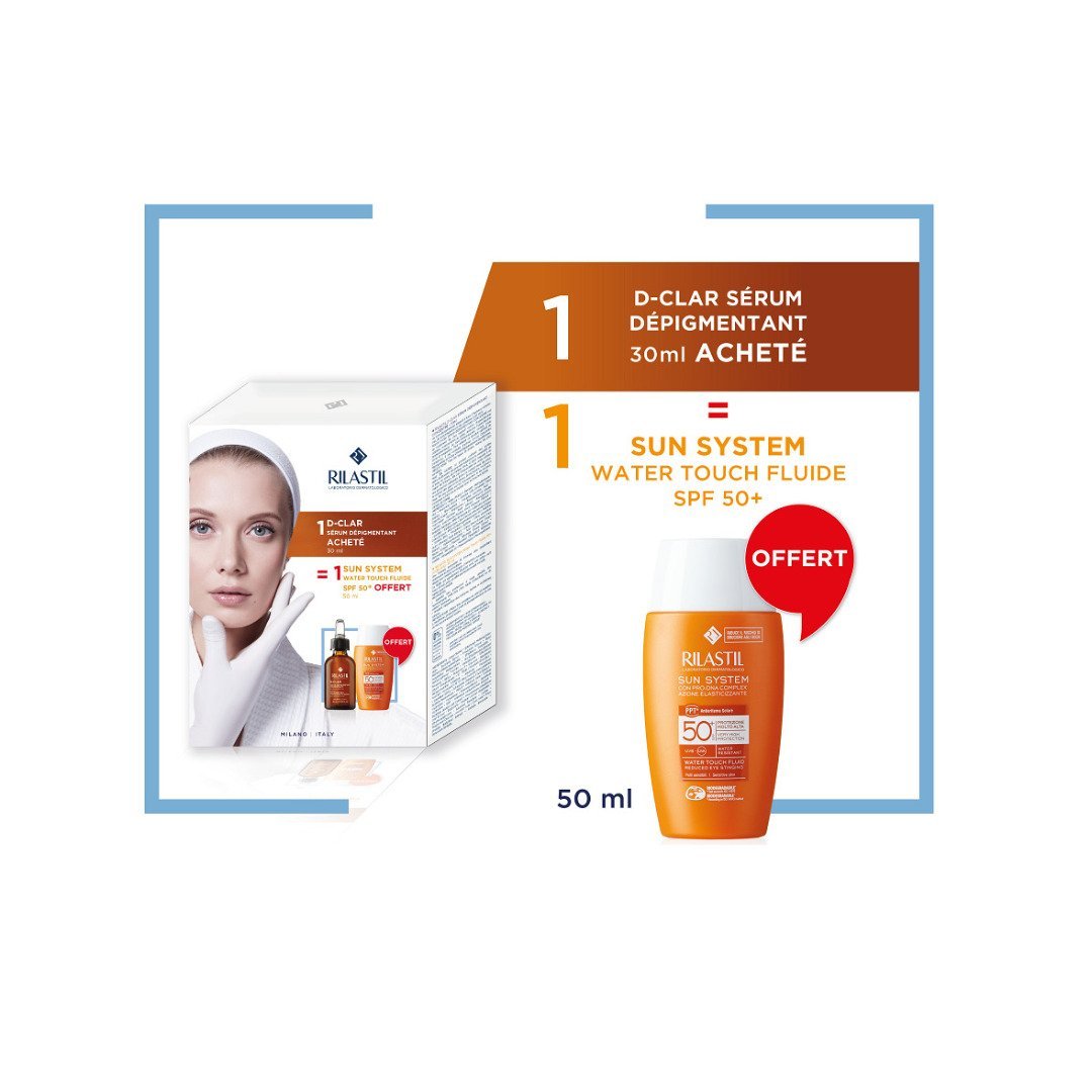 Rilastil-Duo-pack-D-clar-cr-depigmentant-30mlSun-system-water Rilastil Duo Pack D-Clar Creme Depigmentant 30ml+Sun System Water – Image 1