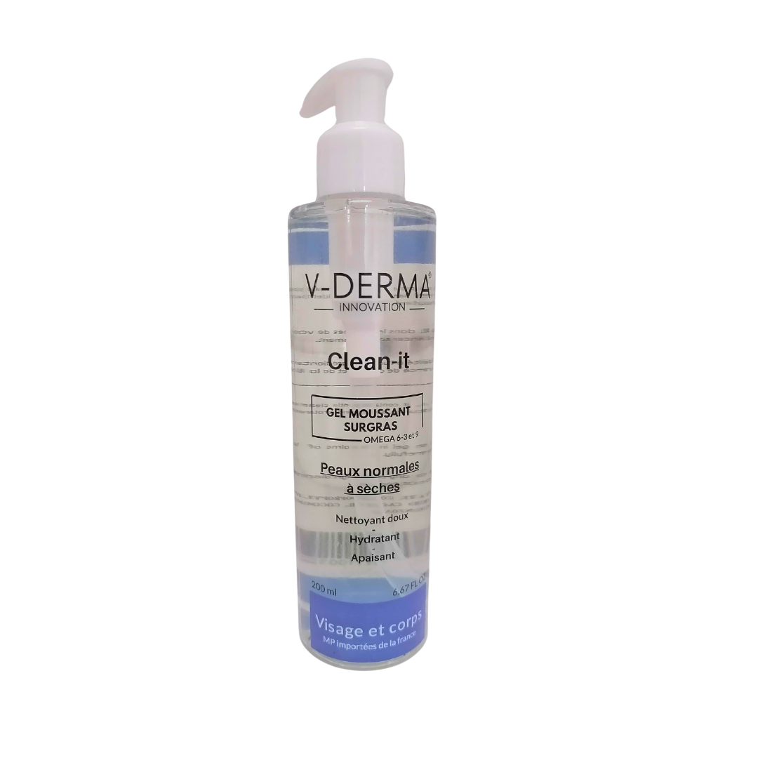 V-derma-Clean-it-gel-moussant-surgras-200ml V-derma Clean-it Gel Moussant Surgras 200ml – Image 1