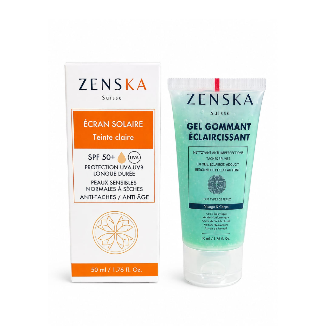 Zenska-Ecran-Solaire-Teinte-Claire-50mlGel-Gommant-50ml-pack Zenska Ecran Solaire Teinte Claire 50ml+Gel Gommant 50ml pack – Image 1