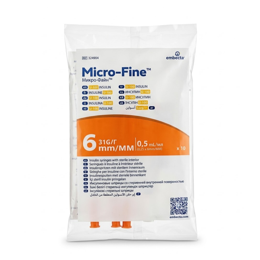 micro-fine Embecta Micro-Fine Plus Seringue A insuline 0.5ml Sachets 10pcs – Image 1