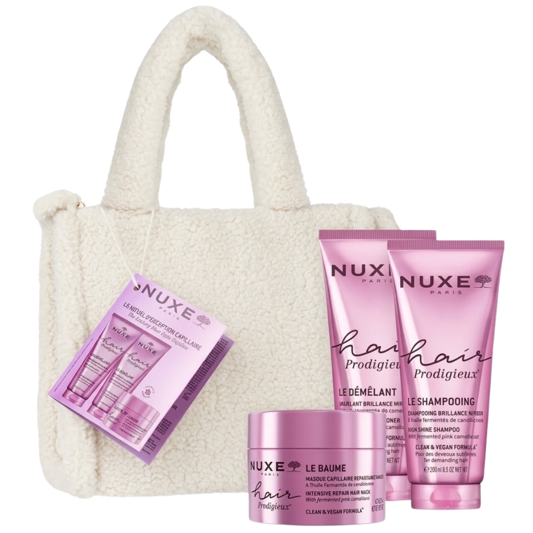 Nuxe-Prodigieux-Shampooing-200mlDemelant-200mlBaume-Offert-Sac Nuxe Prodigieux Shampooing 200ml+Demelant 200ml+Masque 200ml Offert Sac – Image 1