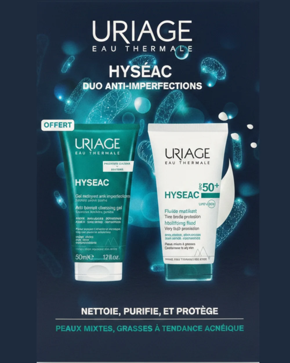uriage-pack-hyseac-gel URIAGE Hyseac Fluide Spf50+ = Hyseac Gel Nettoyant OFFERT – Image 1