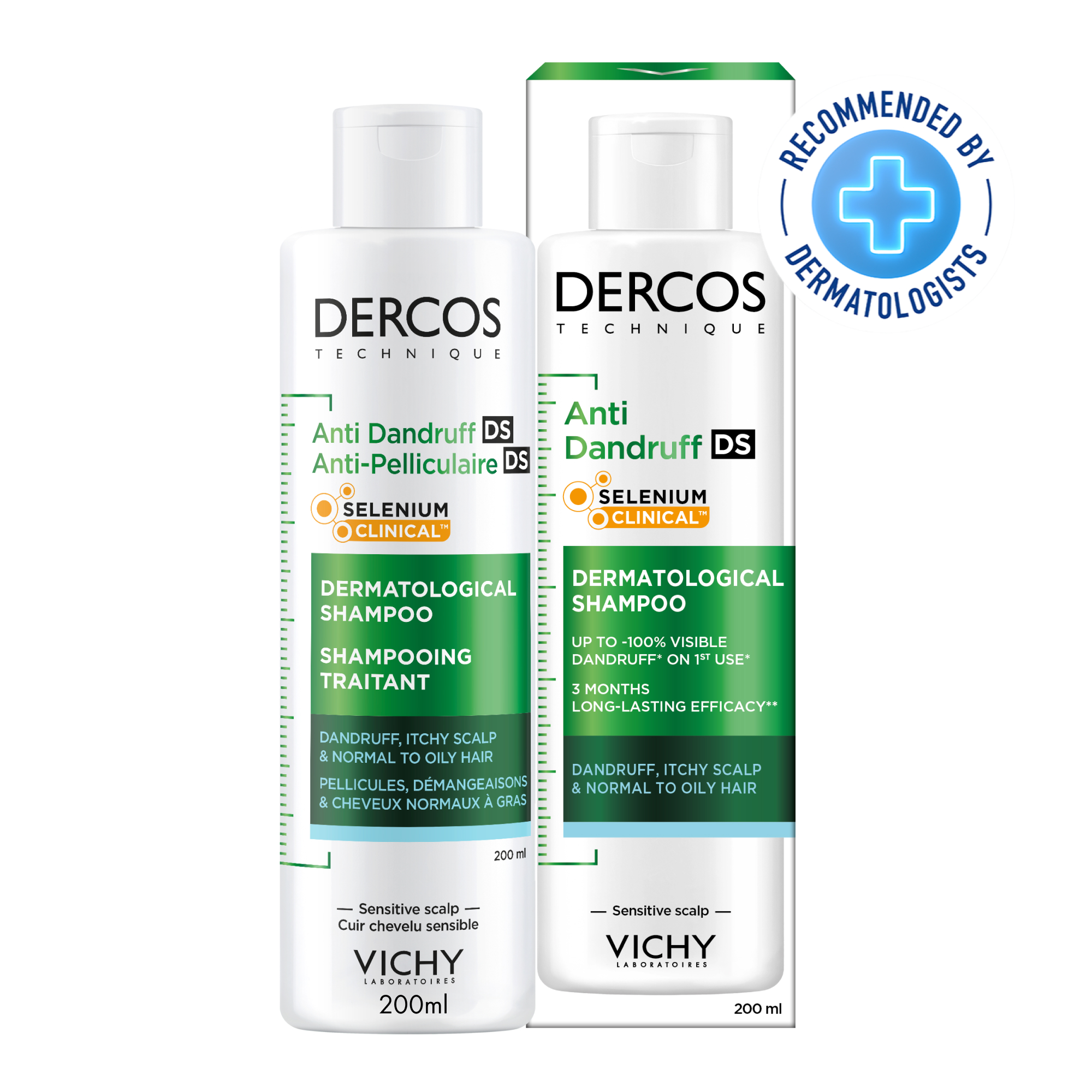 09.-PACKSHOT-EMB Vichy Dercos Shampoing Traitant Anti-Pelliculaire Cheveux Normaux à Gras | 200ml – Image 1
