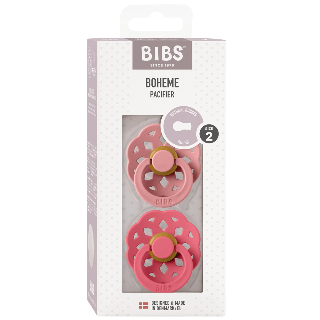 Bibs-2-Suc-Boheme-Ronde-Dusty-Pink-Coral-Size-2-6m Bibs 2 Sucettes Boheme Ronde Dusty Pink / Coral Size 2 +6mois – Image 1