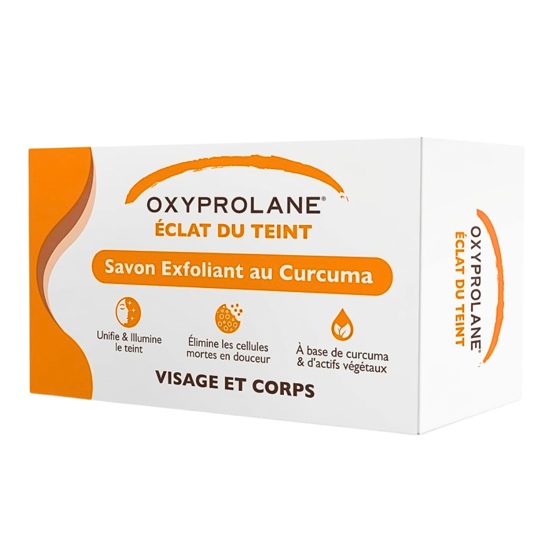 Oxyprolane-Eclat-Du-Teint-Savon-Exfoliant-Curcuma-220g Oxyprolane Eclat Du Teint Savon Exfoliant Curcuma 220g – Image 1