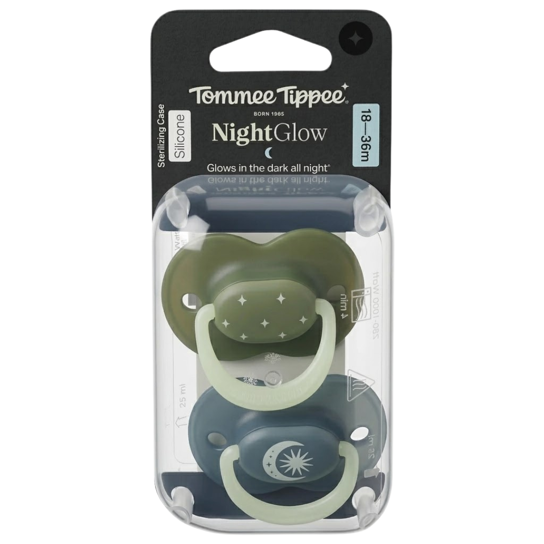 Tommee-Tippee-2-Suc-Night-Glow-Boy-18-36m Tommee Tippee 2 Sucettes Night Glow Boy 18-36mois – Image 1