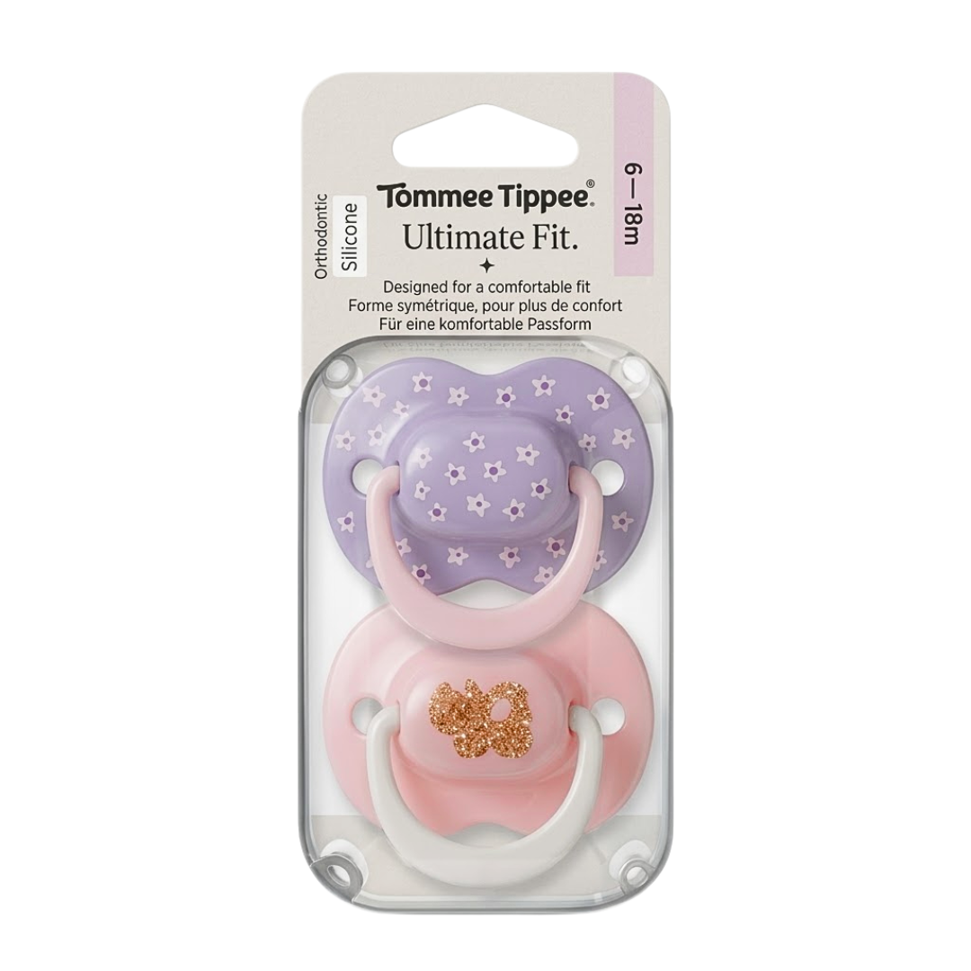 Tommee-Tippee-2-Suc-Ultimate-Fit-Girl-6-18m Tommee Tippee 2 Sucettes Ultimate Fit Girl 6-18mois – Image 1